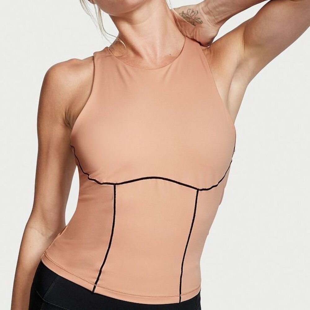 VSX Victoria' Secret 'Sweat On Point Racer Tank' Nude Workout Top w/Built-in Bra